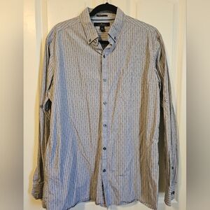 MARC ANTHONY Men's Dress Shirt Long Sleeve Grey Striped Wedding Party  SIZE LG